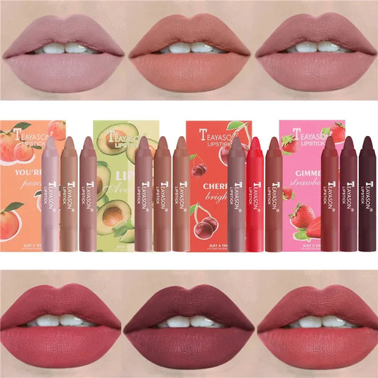 3Pcs/Set Velvet Matte Lipsticks Set Long Lasting Waterproof Sexy Red Nude Lip Stick Tint Pen Natural Makeup Beauty Cosmetic
